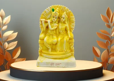 MereRam Radha-Krishna (6.7-inch) Sitting on Chair Pose Idol Statue, Playing Flute, Marble-Dust, Free Gift Sh. Krishan Vandana Mini Board worth Rs. 100