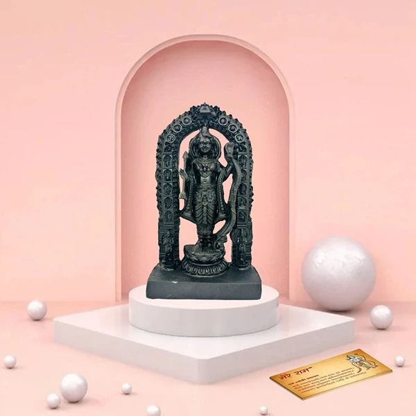 MereRam Ram Lalla Idol Statue Replica Miniature (7-inch) of Recently Consecrated Ram Lalla at Ayodhya, Cultured Marble, Gift Mini Board worth Rs. 100