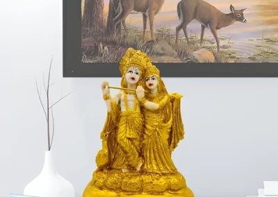 MereRam Radha-Krishna Golden Standing Idol Statue (8-inch), Playing Flute, Marble-Dust, free gift Shri Krishna Vandana Mini Board worth Rs. 100